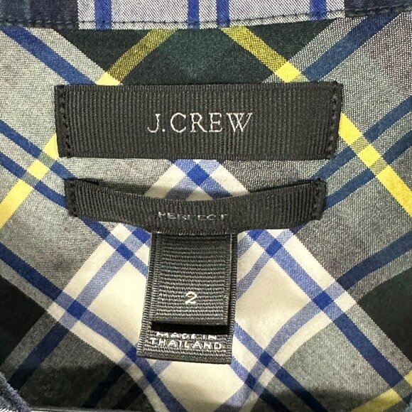 J Crew Perfect Shirt Women 2 Blue Tartan Plaid Cotton Long Sleeve Button Up - Picture 4 of 7